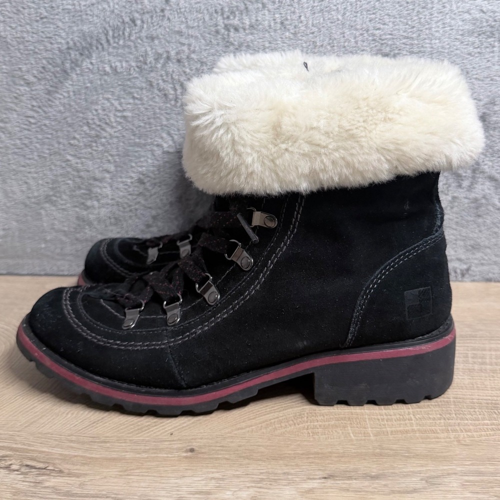 Woolrich Boots Womens 9 Black Suede Faux Fur Trim Lace Up Side Zip Winter Hiker